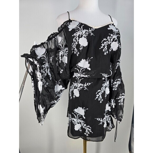 $440 Alice + Olivia Holden Embroidered Cold Shoulder Dress Large L - Picture 4 of 16